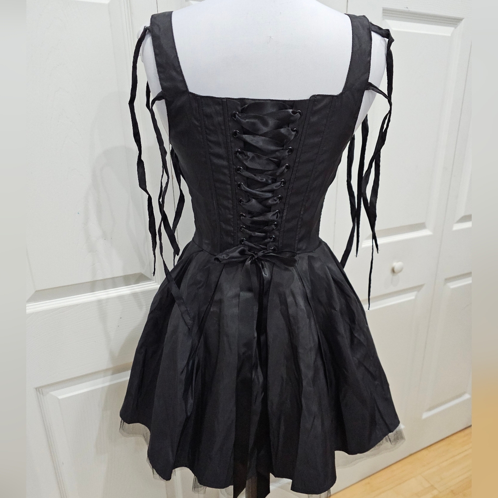 Dolls Kill Goth Witchy Black Widow Haunted Hue Corset Lace Up Mini Dress S - Picture 8 of 13